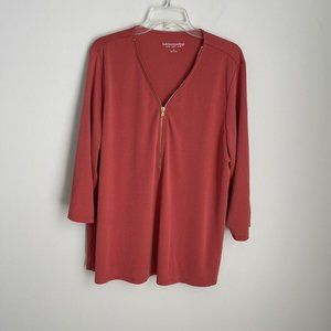 Soft Surroundings Burnt Orange Zip Front 3/4 Sleeve Top
